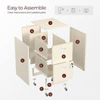 Kubohogar 2 Drawer Mobile File Cabinet with Lock, Cream Metal Filing Cabinets with Wheels, Vertical Rolling File Cabinet Fit Hanging Files, Letter and A4 Documents