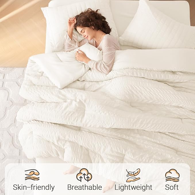 MUXHOMO 7 Pieces Full Comforter Set, Seersucker Bed in a Bag Full Size - Image 2