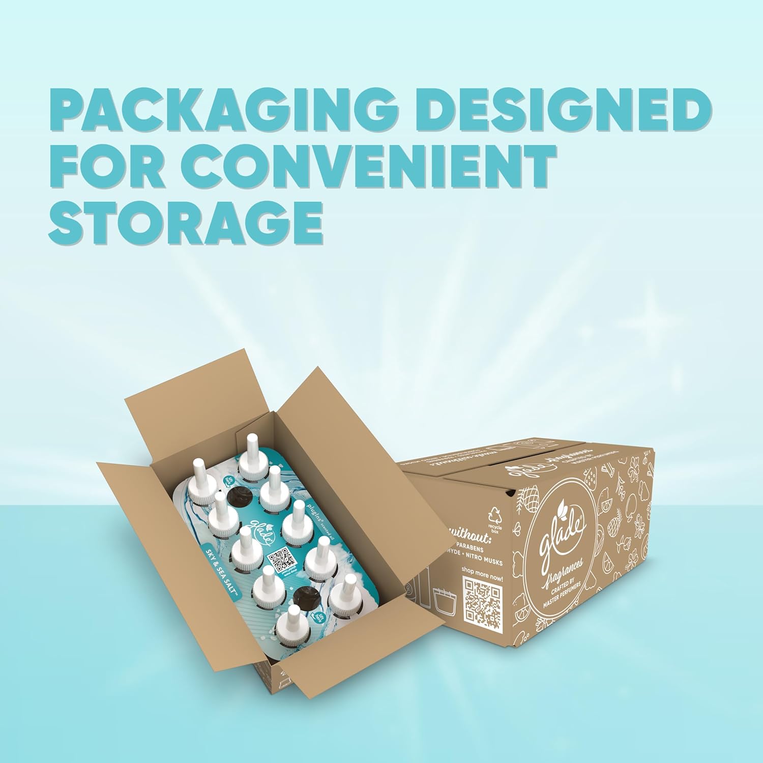 Glade PlugIns Refills Air Freshener, Sky & Sea Salt, Scented and Essential Oils for Home and Bathroom, 0.67 Fl Oz, 10 Count