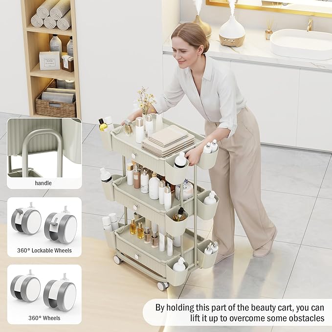 Dolonm 3 Tier Drawer Shelf Beauty Cart - Image 4
