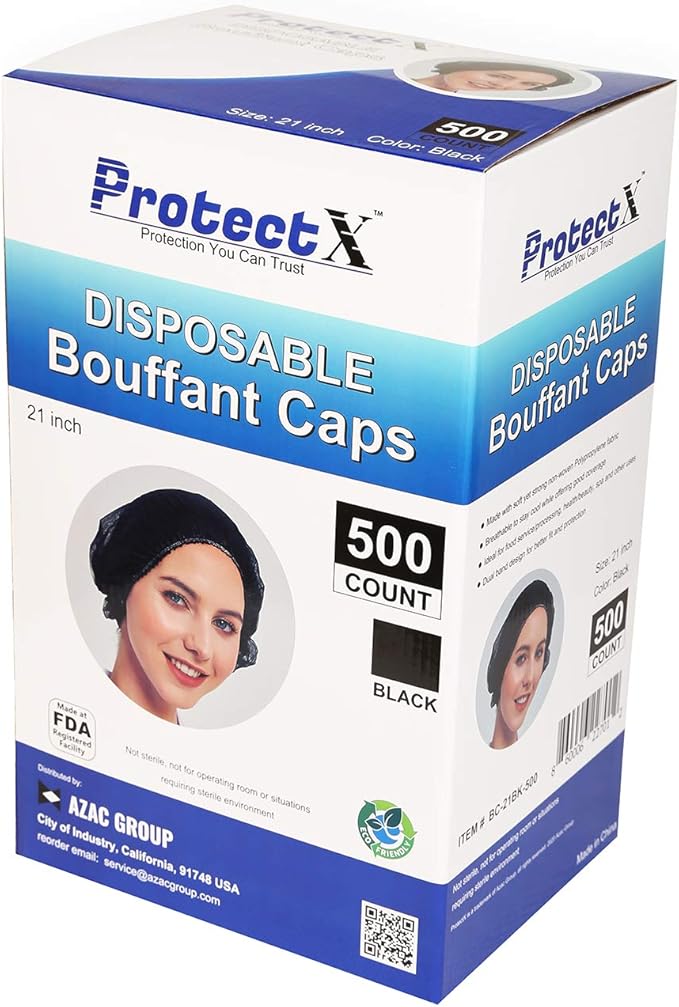 ProtectX 500-Pack Black Disposable Hair Nets, Elastic Head Cover, Bouffant Caps - Image 6