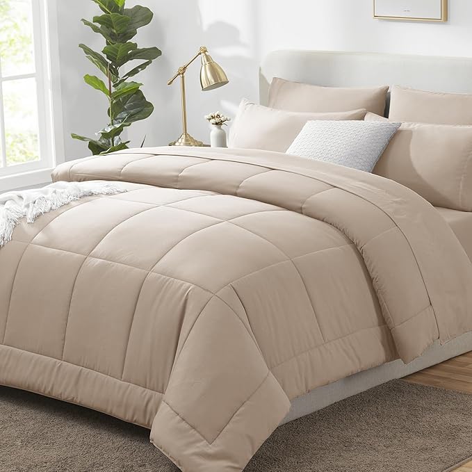 CozyLux Queen Comforter Set Wheat, 7 Pieces Bed in a Bag, Wheat Comforters by CozyLux