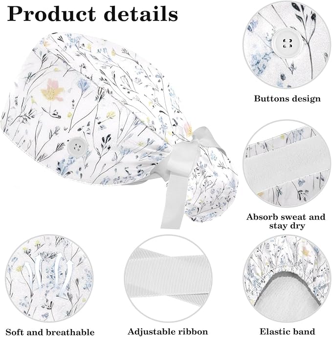 Scrub Cap with Hair Scrunchy, Ponytail Holder Surgical Cap - Image 3