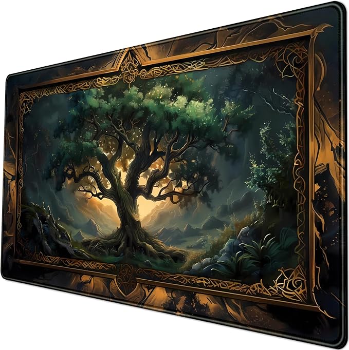 Mystical Green Tree Large Gaming Mouse Pad Forest Tree of Life Deskpad Mat XXL Extended Gaming Desk Large Mousepad Computer Laptop Keyboard and Mouse Mat, Office Desk Decor Pad 31.5x15.8 in