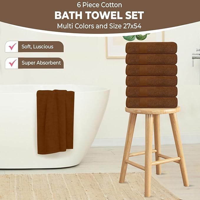 KAHAF COLLECTION 6 Pack Bath Towels Set 100% Ring Spun Cotton, Lightweight - Image 3
