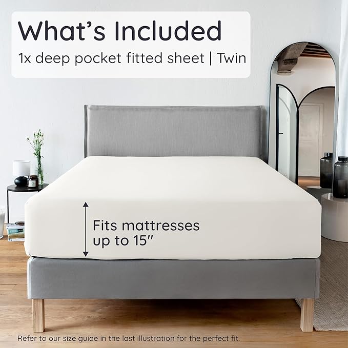 Bambaw 100% Viscose Derived from Bamboo Sheets Twin Size, Cooling Fitted Sheet - Image 2
