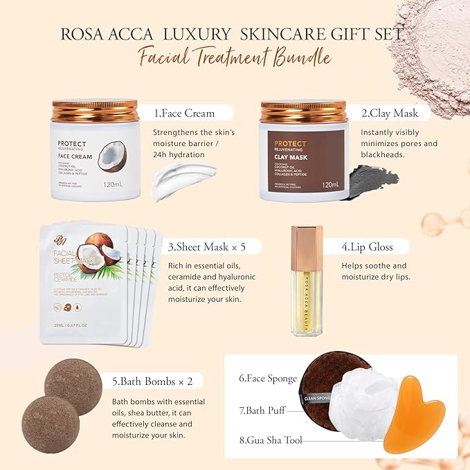 Mother's Day Gifts, Coconut 32 Pcs Facial Skin Care Kit, Home Spa & Self-Care - Image 4