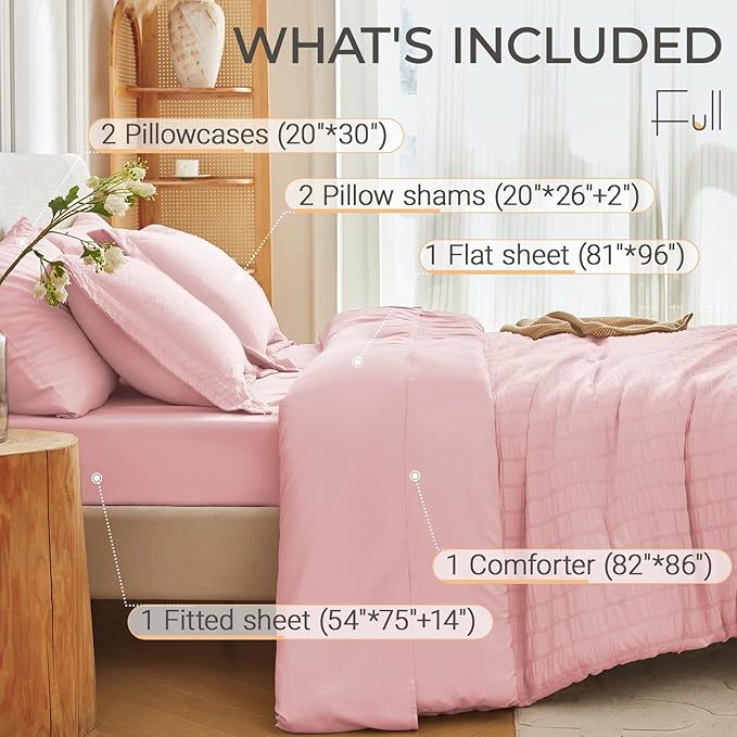 MUXHOMO 7 Pieces Full Comforter Set, Seersucker Bed in a Bag Full Size - Image 4