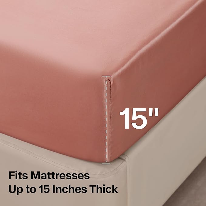 BEDELITE Satin Sheets Queen Size Bed Set, Luxury Soft Rose Pink Silky Sheets - Image 5