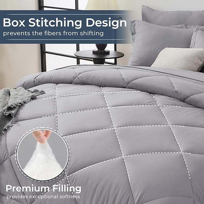 HEVUMYI Light Grey 120x98 Oversized King Comforter Set - Image 4