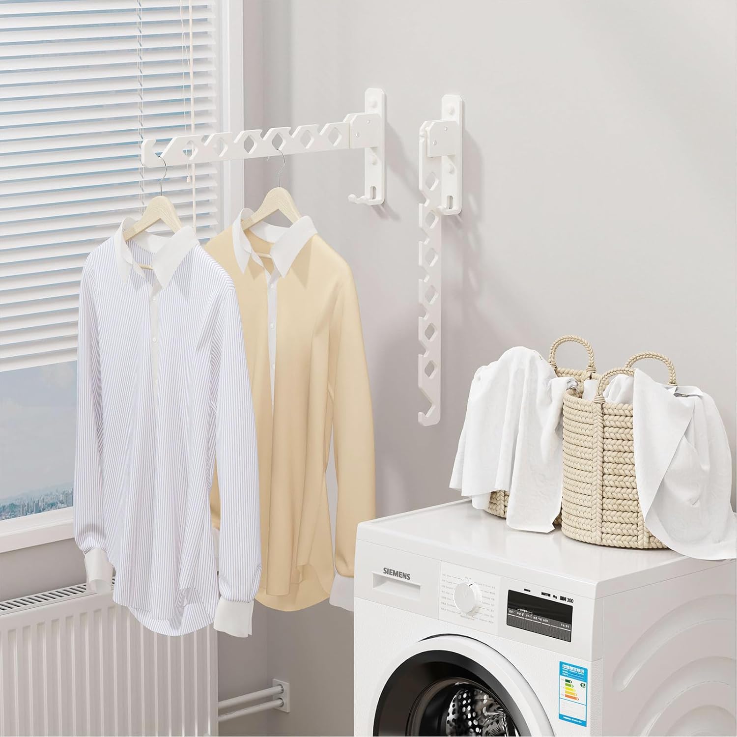 Wall Mounted Clothes Drying Rack, Wall Clothes Hanger Hook for Laundry Room, Clothes Hanger Foldable, Wall Clothes Rack Indoor, Perfect for Small Spaces, White 2 Packs