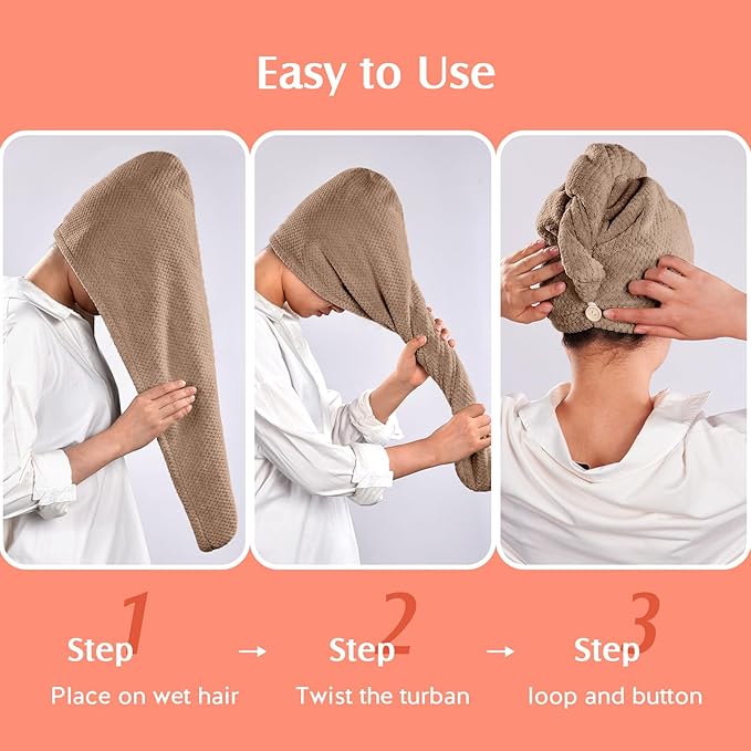 YFONG 2 Pack Microfiber Hair Towel Wrap - Image 5