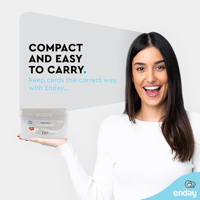 Enday Index Card Holder Grey, 3x5 Note Flash Card Organizer Case, Stackable Index Card File with flip top, Notecard Recipe Purple, Red, Green, Blue, Grey, Pink Holder, Holds 250 Cards