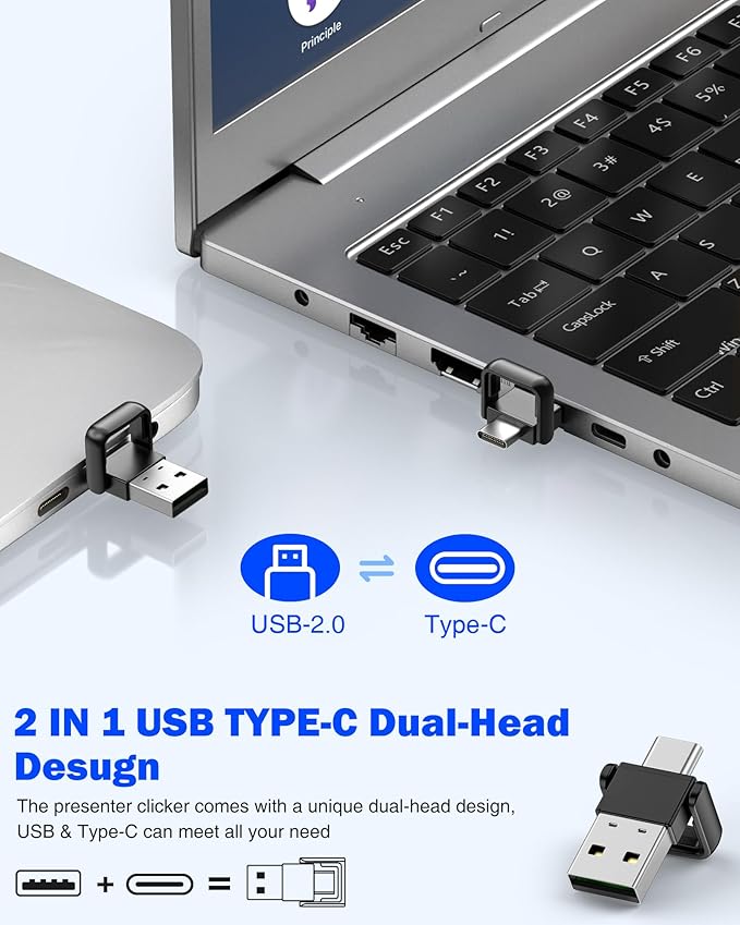 USB Type C Presentation Clicker with Red Light,Volume Control Wireless Presenter Remote Pointer for Powerpoint Presentations with Hyperlinks Open,Slide Clicker for Classroom MAC Computer Laptop