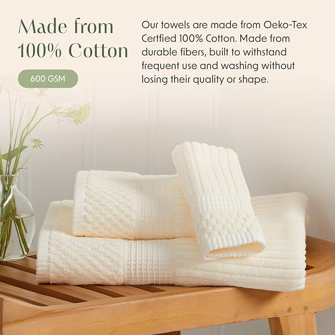 Springtree Home 100% Cotton Bath Towel Set | 6 Piece Set | Absorbent & - Image 7