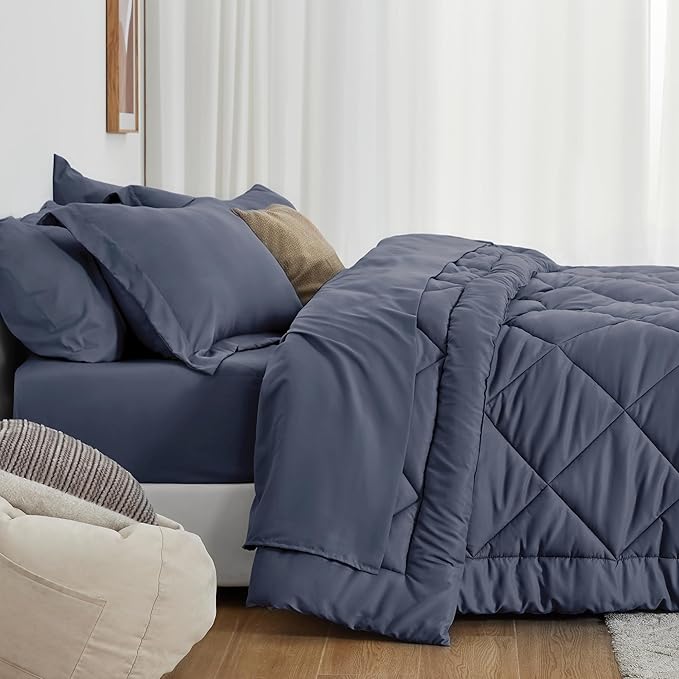 Love's cabin California King Comforter Set Navy Blue, 7 Pieces California King - Image 3