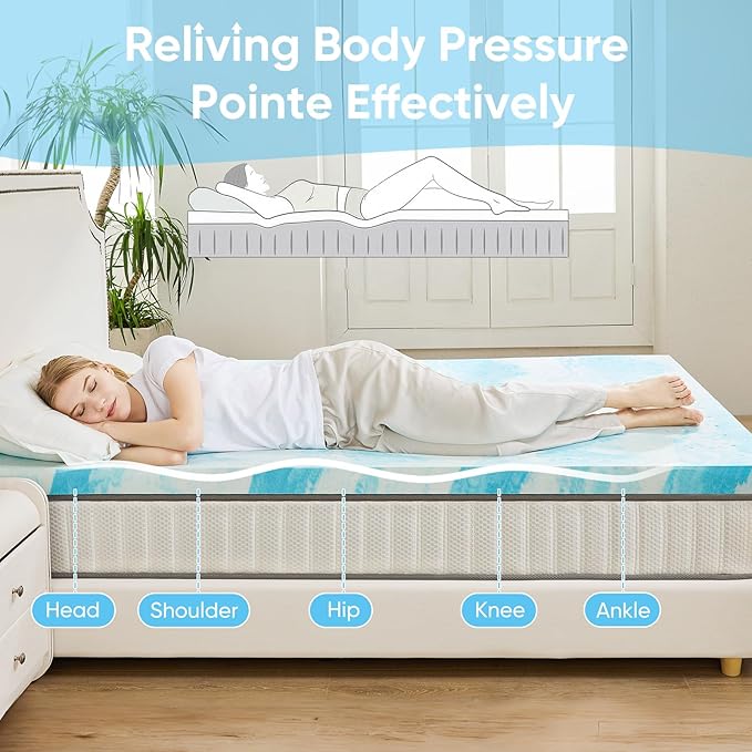 OLIXIS Gel Memory Foam Mattress Topper, King 4 Inch Gel, Cooling Gel Infused - Image 3