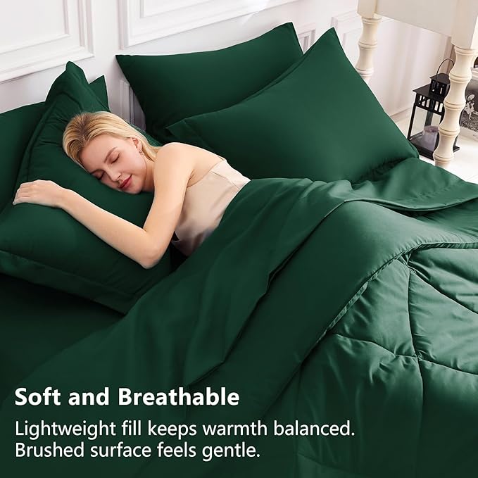 CozyLux King Size Comforter Set Emerald Green - Image 3
