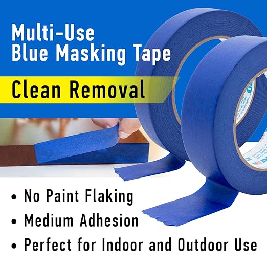ABRO Blue Painters Tape 1.5 Inch Wide, 36mm x 55M, All Purpose Blue Tape, Temporary Labeling, Easy Tear, Clean Removal, Masking Tape Colored DIY or Pro