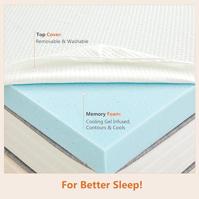 DUMOS 4 Inch Gel Memory Foam Mattress Topper Queen Size, Cooling Breathable - Image 8