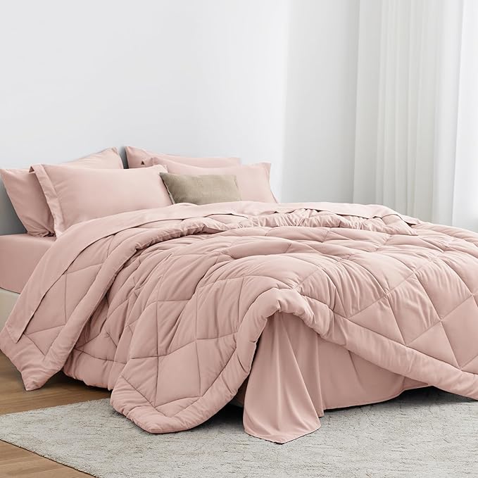 Love's cabin Full Comforter Set Pink, 7 Pieces Full Bed in a Bag, All Season by Lovescabin