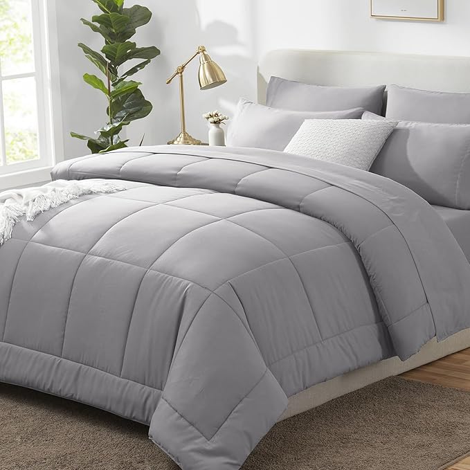 CozyLux Queen Comforter Set Grey, 7 Pieces Bed in a Bag, All Season Bedding Sets by CozyLux