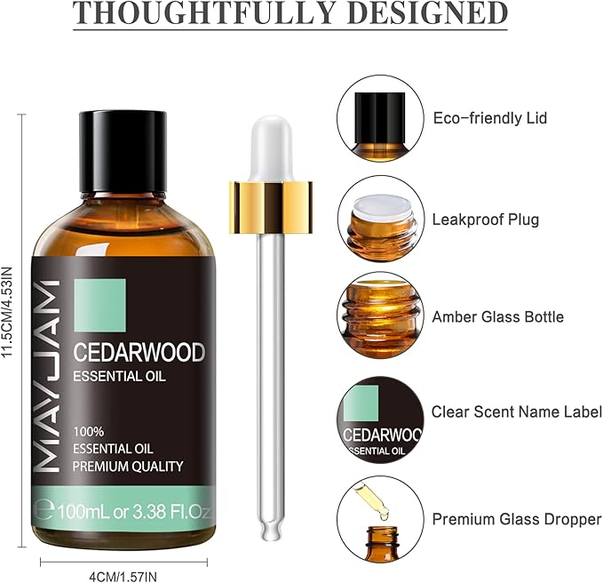 Cedarwood Essential Oil 100ML/3.38FL.OZ, MAYJAM Premium Grade Cedarwood Oil - Image 6