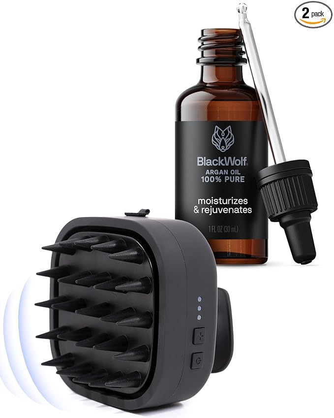 Black Wolf Sonic Scalp Head Massager & 100% Pure Argan Oil Bundle by BlackWolf