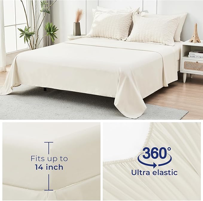 HYMOKEGE Ivory Twin XL Comforter Set Seersucker 5 Pieces, All Season Luxury Bed - Image 7