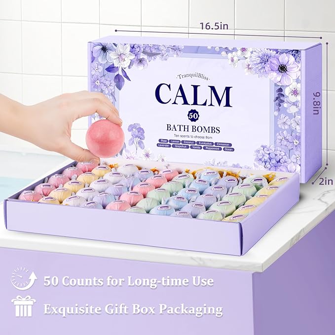 TranquilBliss Bath Bombs for Women, Natural Bubble Bathbombs, Dry Skin - Image 3