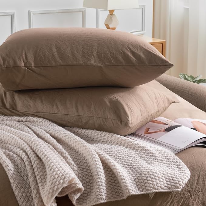 NEXHOME PRO 100% Washed Cotton Duvet Cover Queen Size, Ogranic Natural Linen - Image 4
