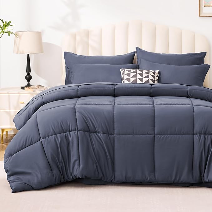 Love's cabin California King Comforter Set Indigo Blue, 7 Pieces California by Lovescabin