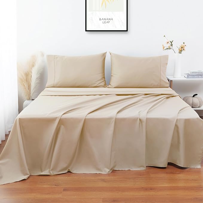 Flat Sheet Only Full Size, 400 TC 100% Egyptian Cotton Flat Sheet-Beige Cotton - Image 5
