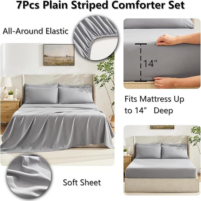 CozyLux Queen Comforter Set Grey, 7 Pieces Bed in a Bag, All Season Bedding Sets - Image 5