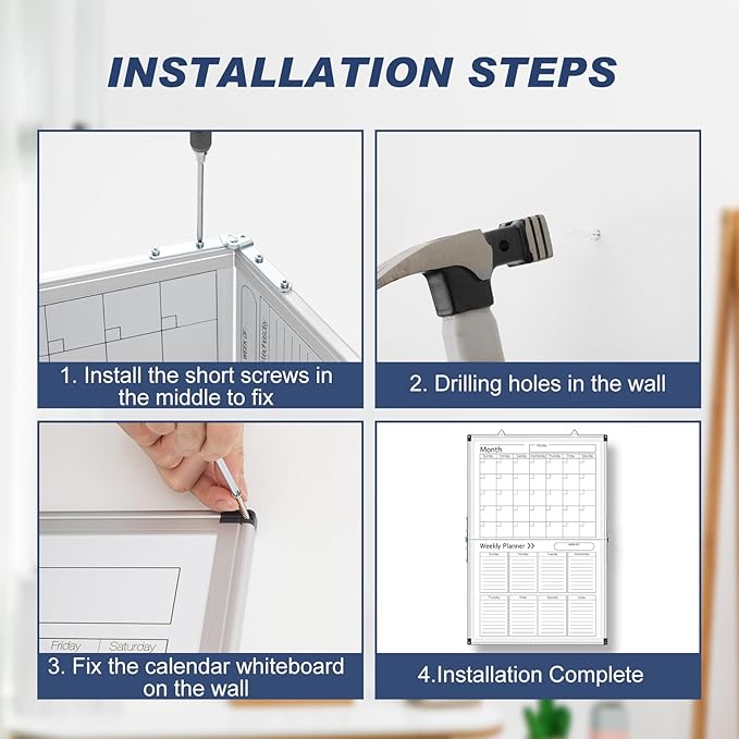 Lincia 24" x 16" Magnetic Vertical Monthly and Weekly Dry Erase Calendar for Wall Undated Horizontal Dry Erase Calendar Planner Aluminum Frame Whiteboard for Home Office Projects Wall Fridge