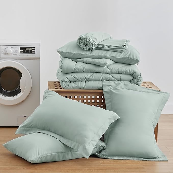 Love's cabin Queen Comforter Set Aqua, 7 Pieces Queen Bed in a Bag, All Season - Image 6