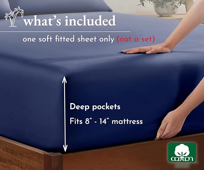 California Design Den Natural 100% Cotton Fitted Sheet Queen Size Only - Image 4