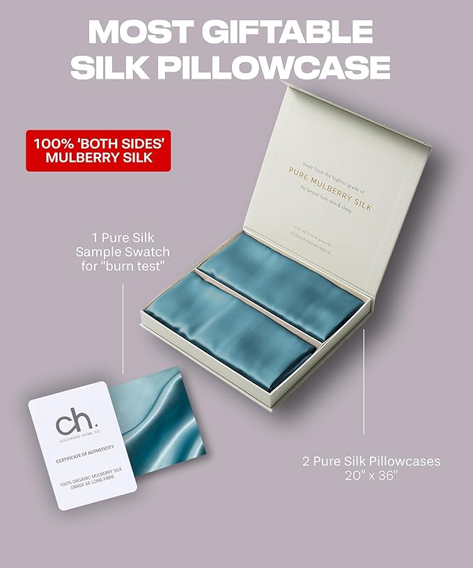 Colorado Home Co 22 Momme Real Silk Pillowcase, Mineral Blue, 2 Pack King - Image 6