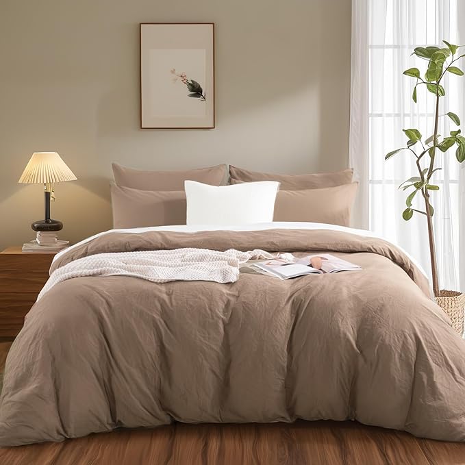 NEXHOME PRO 100% Washed Cotton Duvet Cover King Size, Ogranic Natural Linen - Image 2