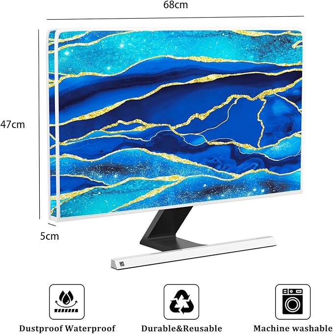 Baocicco Royal Blue Marble Waterproof Computer Monitor Dust Cover 26, 27, 28 Inch Creative Design Monitor Accessories Laptop TV LCD Screen Monitor Decoration for Tablet Computer Decorations