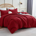 CozyLux Queen Comforter Set Dark Red, 3 Pieces Solid Comforters Queen Size by CozyLux