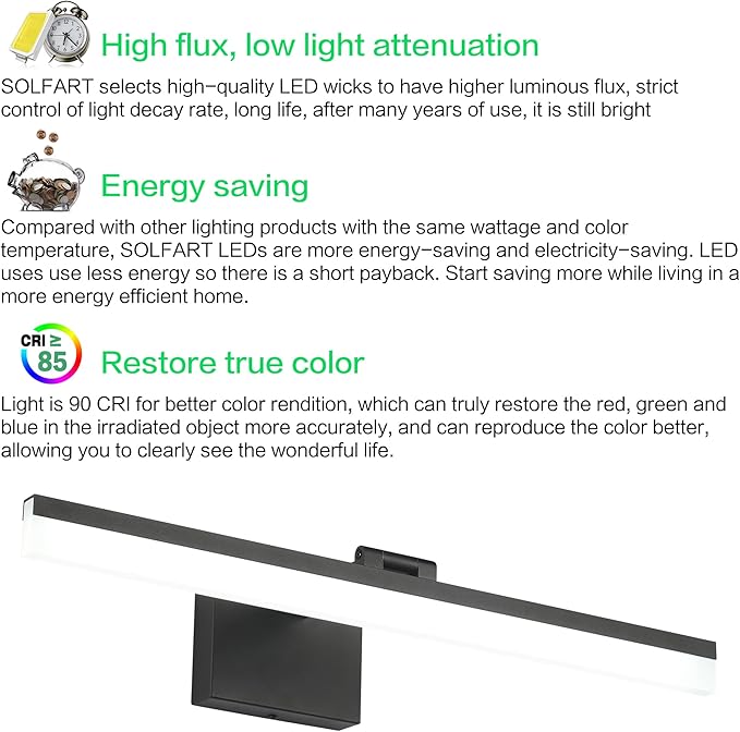 SOLFART Dimmable Black Vanity Light Bar Lighting Fixtures Modern Bathroom Light - Image 13