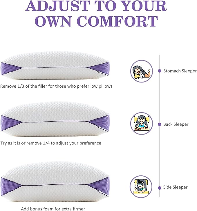 HOMELAB Adjustable Shredded Memory Foam Pillow Queen Size, Cooling Bed Pillow - Image 6