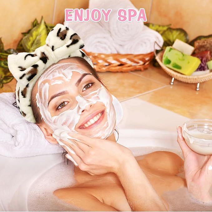 6 Pack Spa Headband for Women Skincare Makeup Headband Soft Coral Fleece Bow - Image 4