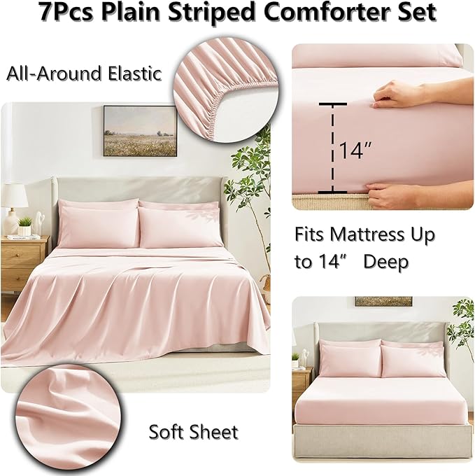 CozyLux Oversized King Comforter Sets Blush Pink, 7 Pieces Bed in a Bag - Image 5