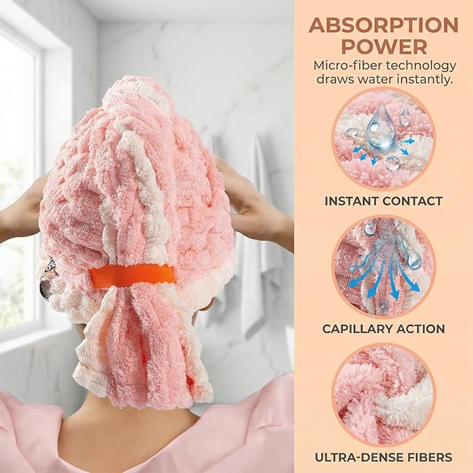 Hair Towel Wrap for Women, High Absorbency Hair Drying Towel Wrap, Lightweight - Image 2