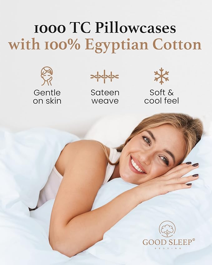 1000 TC Light Blue Standard Pillowcases Set of 2 100% Egyptian Cotton Pillow - Image 4
