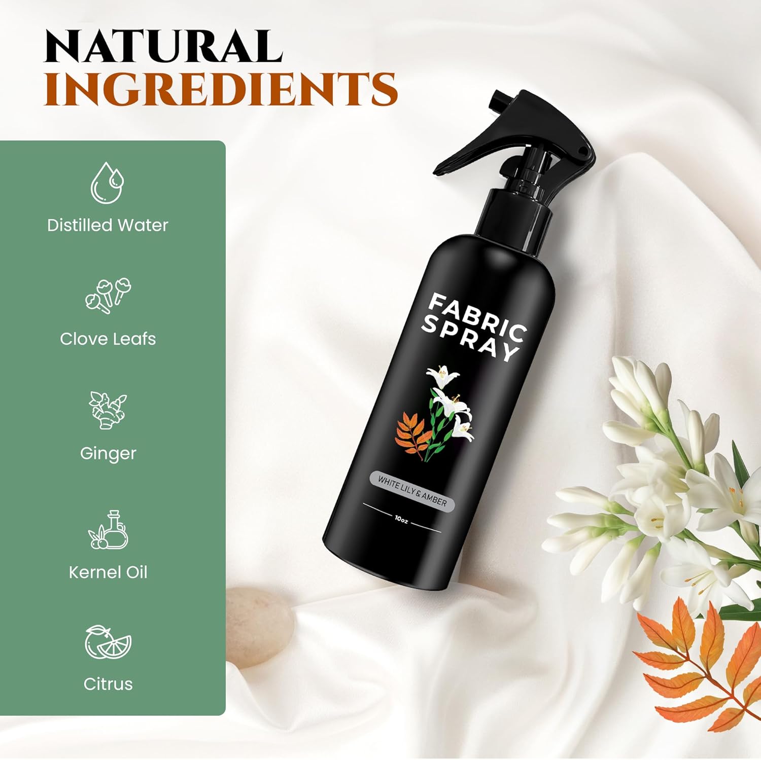 605Products Linen & Fabric Spray - Home Fragrance Freshener for Bedding & Laundry, Natural Deodorizer with Essential Oils - White Lilly & Amber (10oz)