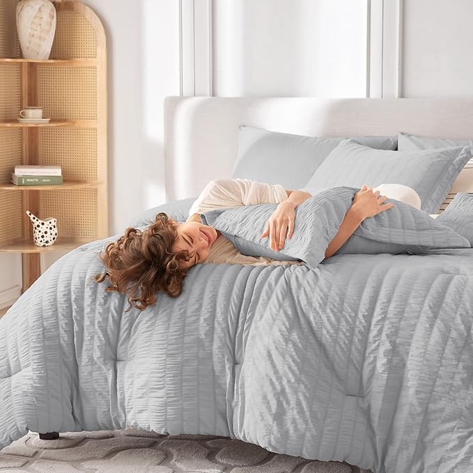 MUXHOMO 5 Pieces Twin XL Comforter Set, Seersucker Bed in a Bag Twin XL Size - Image 7