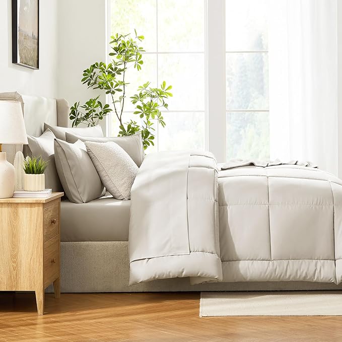 CozyLux California King Comforter Sets Beige, 7 Pieces Cal King Bed in a Bag - Image 9